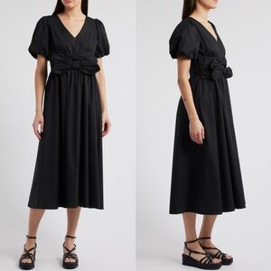 Moon River Front Bow Detail Cotton Midi Dress
